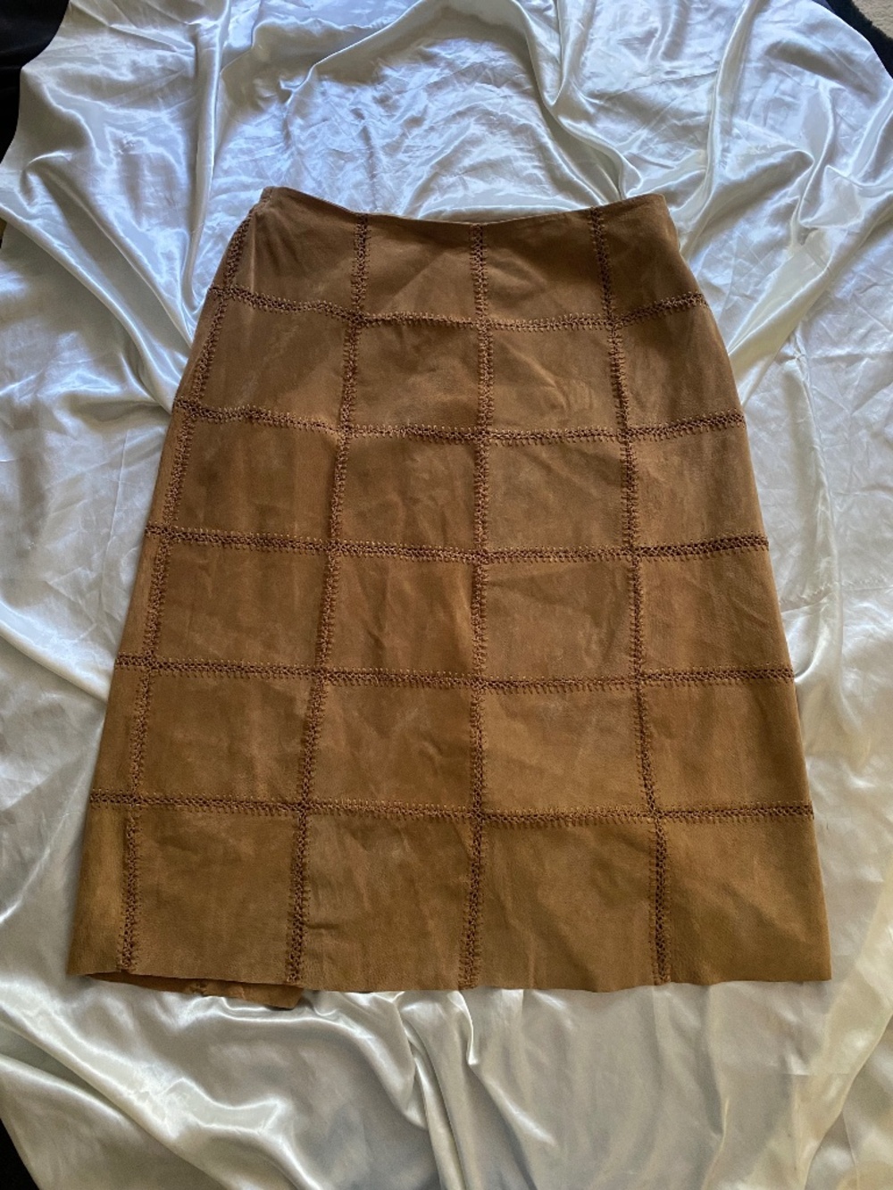 Vintage y2k Brown Suede Patchwork Skirt Boho Western Size 24 Plus